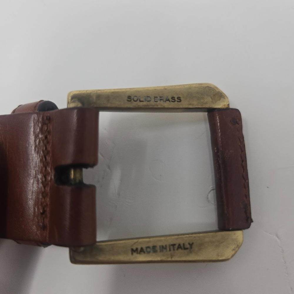 AS IS Saks Fifth Avenue Belt 38 M-3832 Spain Brown Leather Linen - MISSING PRONG - Picture 8 of 12